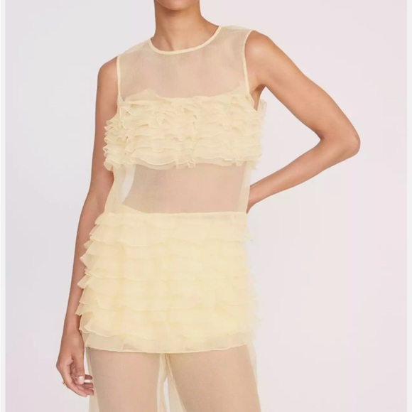 STAUD Light Yellow Organza Top and Pant Myrtle Set - Picture 1 of 4